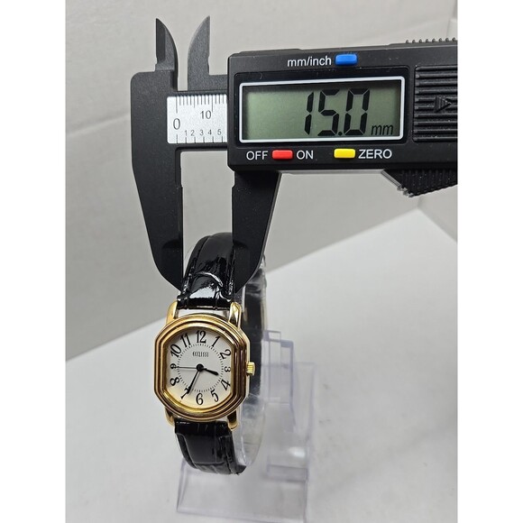 Ecclissi 80195 Womens Gold Tone Cushion Watch Black Leather New Battery Quartz - Picture 6 of 12